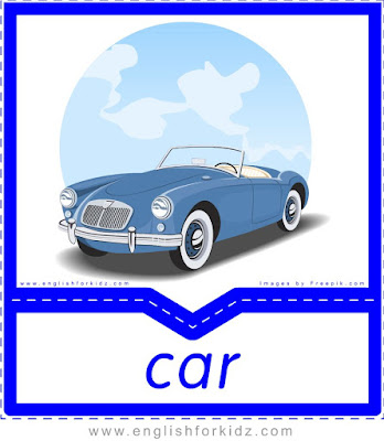 car, free printable transportation pictures and words flashcards