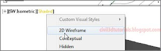 Changing the visual style to 2D Wireframe within the lower-right viewport