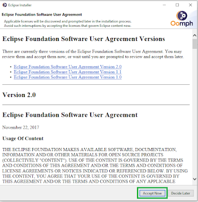 accept eclipse ide installation terms