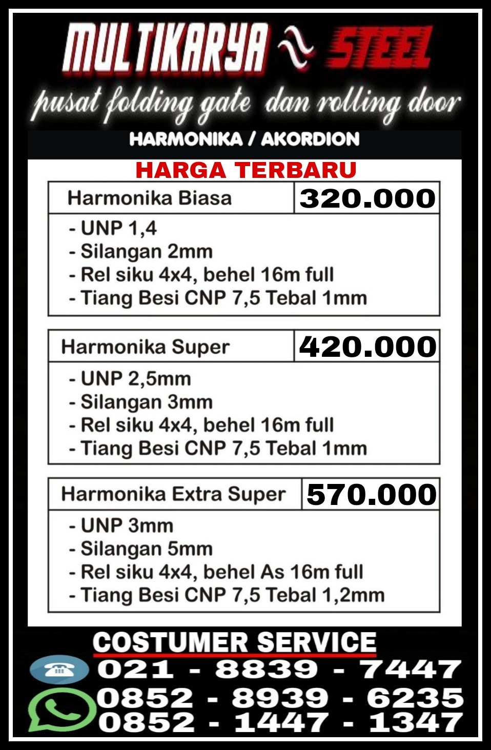 Daftar Harga Pintu Folding Gate Murah DAFTAR HARGA PINTU 