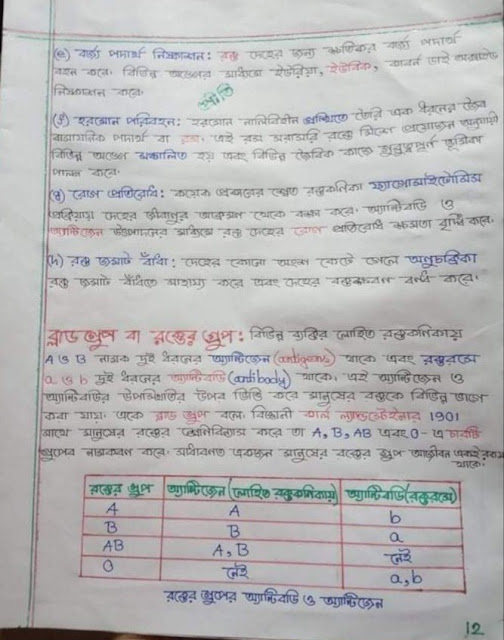 ৯ম ও ১০ম শ্রেণির জীব বিজ্ঞানের ৬ অধ্যায়ের হ্যান্ড নোট