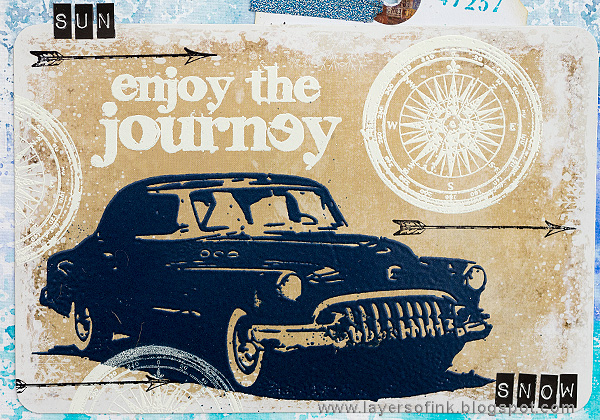 Layers of ink - Road Trip Journal Page by Anna-Karin Evaldsson with stamps by Tim Holtz
