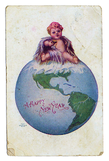 vintage new year greeting image postcard 1908 baby world background