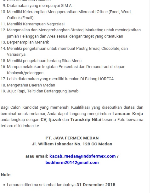 Lowongan Kerja Medan Sumatera Utara Juni Juli 2015 Hrd 
