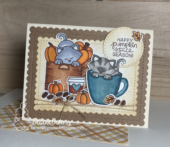 Pumpkin Spice Cat card by Debbie Owens | Newton's Crate Stamp Set, Newton's Mug Stamp Set, Pumpkin Latte Stamp Set and Frame Die Set by #newtonsnook #handmade