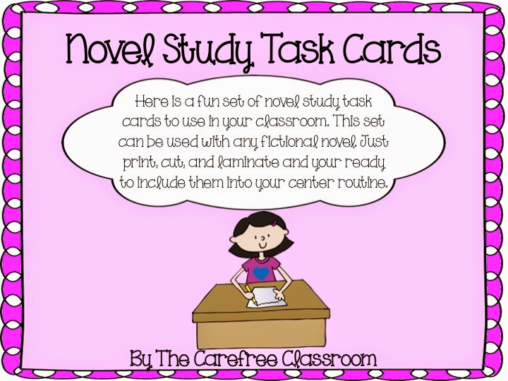 http://www.teacherspayteachers.com/Product/Novel-Study-Task-Cards-1431910
