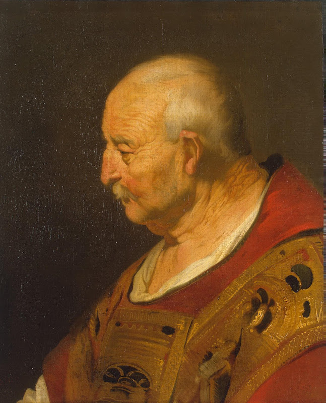 Head of a Bald Old Man in Profile by Jacob Adriaensz Backer - Portrait Paintings from Hermitage Museum