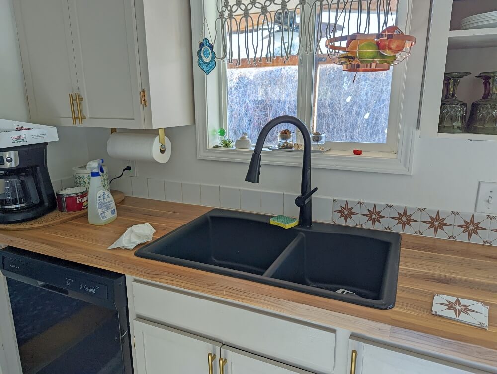 DIY Kitchen Makeover with Peel-and-Stick Counters, Backsplash Tiles, and Accent Wall!