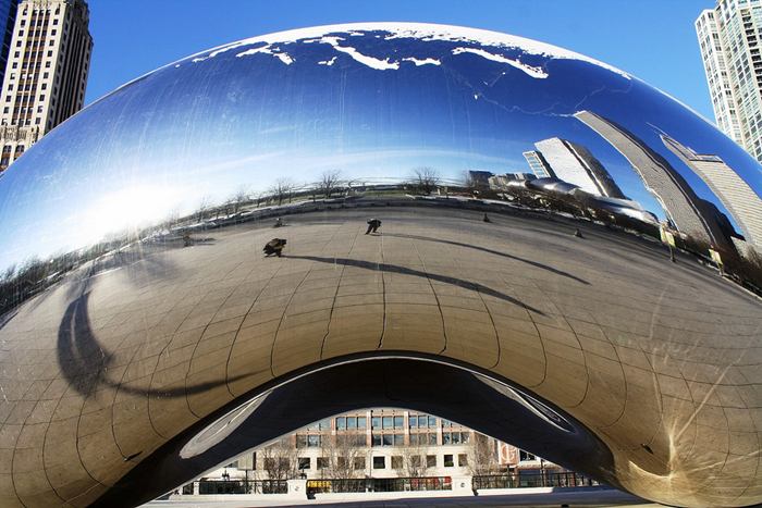 Cloud Gate — Chicago Millennium Park Cloud Gate, a public sculpture is the centerpiece of the AT&T Plaza in Millennium Park within the Loop community area of Chicago, Illinois, United States. The sculpture is nicknamed "The Bean" because of its bean-like shape. Made up of 168 stainless steel plates welded together, its highly polished exterior has no visible seams.