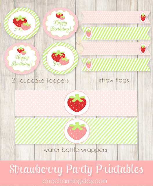 Strawberry Party Free Printable Kit.