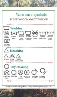 Picture of yarn care symbols in handy card size page 1 of 2