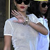 Rihanna Pictured in a white net T-Shirt with no Bra