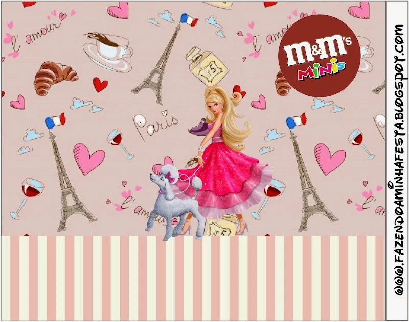 Barbie Magic and Fashion Free Printable M&M Candy Bar Labels.