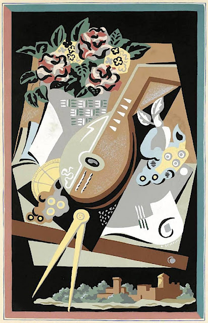 Gino Severini (1883-1966), Fleurs et masques, 1930 Pochoir , 46,3 x 32,4 cm Collection privée