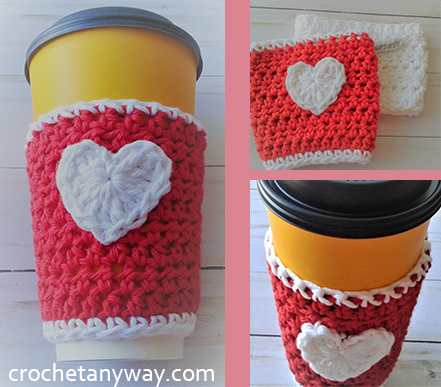 crochet Valentine's coffee cup sleeve