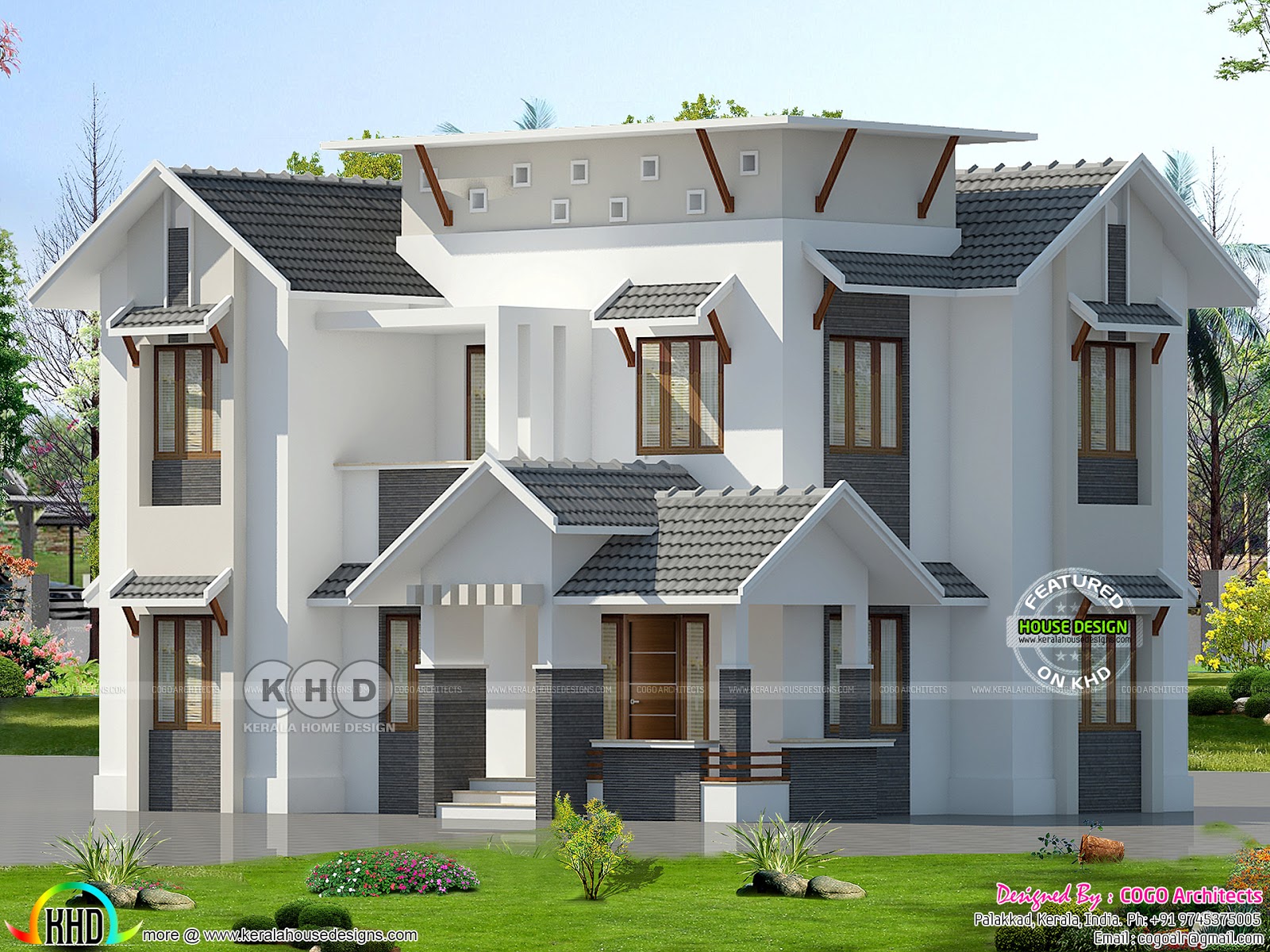 2000 square feet 5  bedroom  mixed roof house  plan  Kerala  