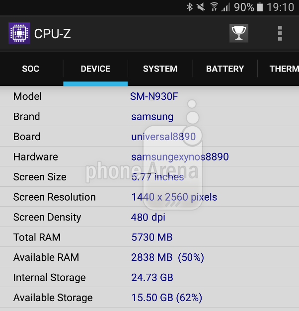 CPU-Z mekonfirmasikan layar 5,8 inci, IP68 dan RAM 6 GB untuk Samsung Galaxy Note 6