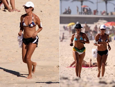 Andréa Beltrão malhando na praia
