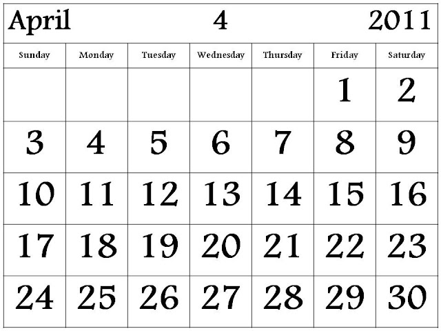 printable april 2011 calendar with holidays. april 2011 calendar with