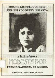 Modesta Bor - Premio Nacional de Música - Homenaje del Gobierno del Estado Nueva Esparta (1996)