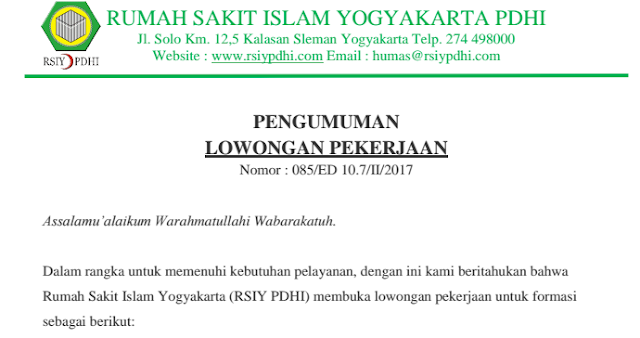  Pada kesempatan kali admin kembali lagi bakal menginformasikan seputar lowongan kerja terb Lowongan Kerja Rumah Sakit Islam Yogyakarta PDHI