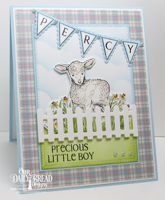 ODBD The Shepherd, ODBD Custom Little Lamb Die, ODBD Custom Pennant Row Dies, ODBD Pennant Alphabet, ODBD Custom Fence Die, ODBD Custom Clouds and Raindrops Dies, ODBD Custom Pierced Rectangles Dies, ODBD Shabby Pastels Paper Collection, Card Designer Angie Crockett