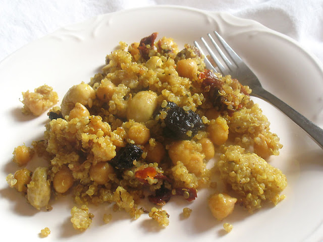 Quinoa in addition to Chickpea Salad alongside Sun-Dried Tomatoes in addition to Dried Cherries