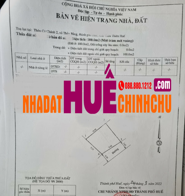 NHÀ ĐẤT HUẾ CHÍNH CHỦ BĐS HUẾ Bán đất đối diện KQH Cư Chánh 2 Thủy Bằng đường Minh Mạng hộ khẩu Thành Phố Huế - 088|880|1212