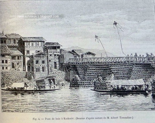 River Jhelum and bridge Srinagar Kashmir undated.