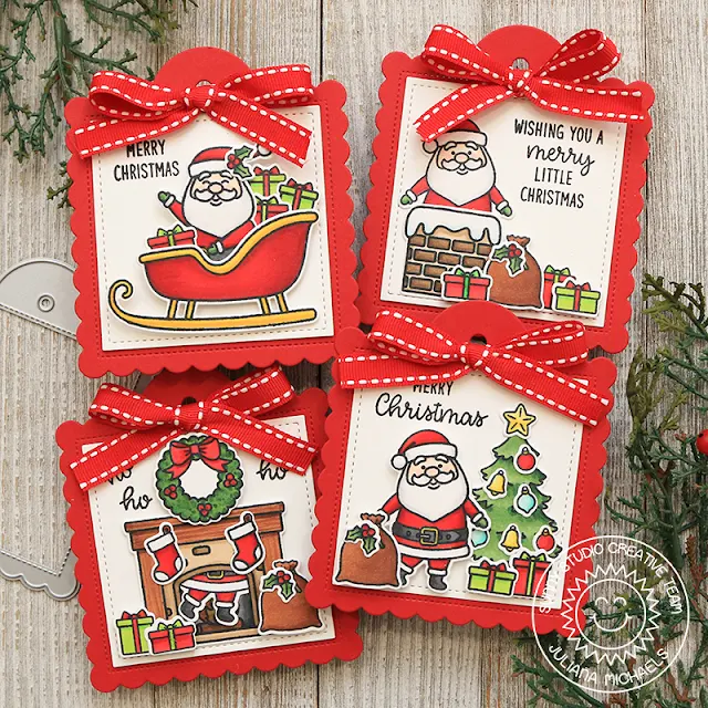 Sunny Studio Stamps: Scalloped Tag Dies Season's Greetings Santa Claus Lane Christmas Gift Tags by Juliana Michaels