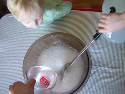 pouring vinegar into the baking soda mixture