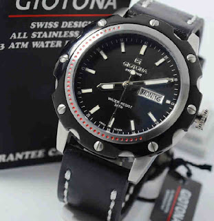 jam tangan Giotona GT6045 black leather ring black silverblack