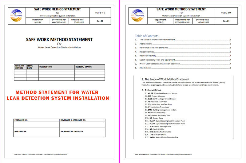 SAFE WORK METHOD STATEMENT (SWMS) FOR WATER LEAK DETECTION SYSTEM INSTALLATION