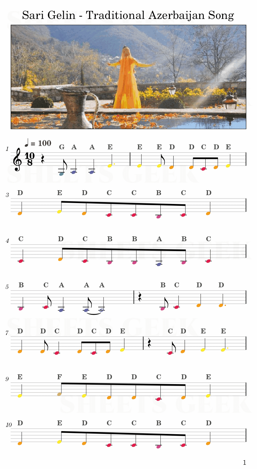 Sari Gelin - Traditional Azerbaijan Song Easy Sheet Music Free for piano, keyboard, flute, violin, sax, cello page 1