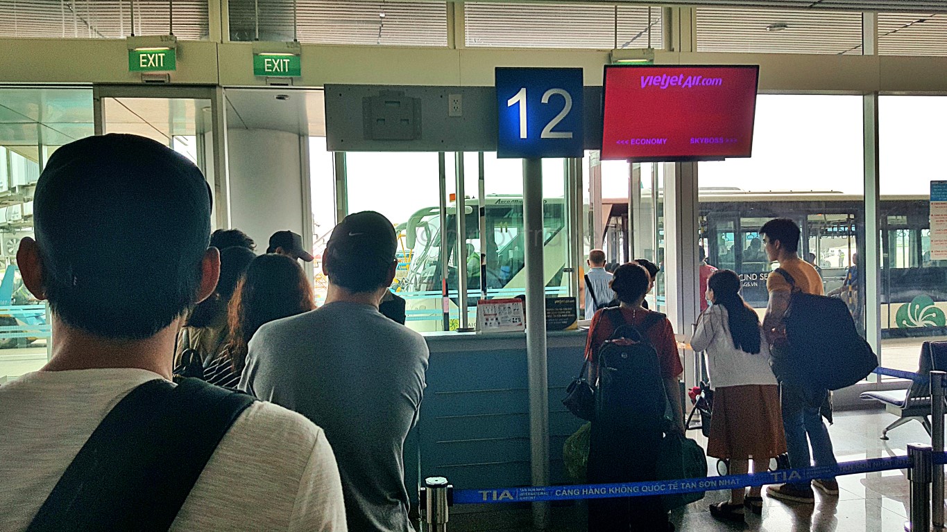 vietjet boarding at gate 12 a bus-gate of Tan Son Nhat International Airport Saigon