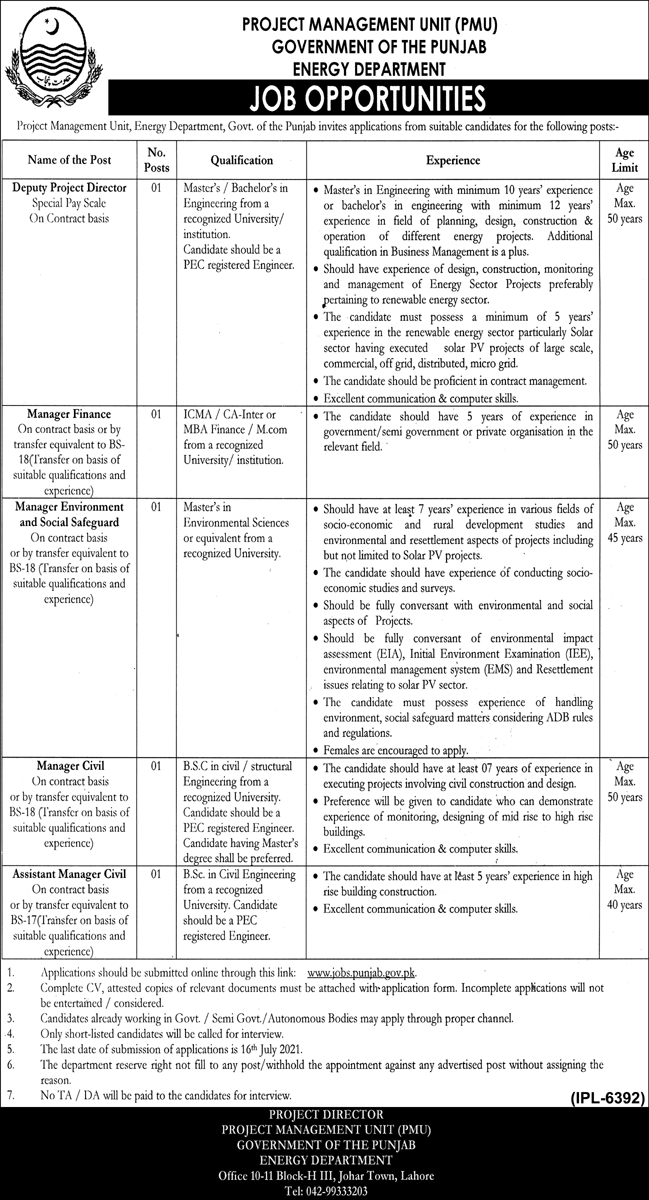 Punjab Energy Department Jobs