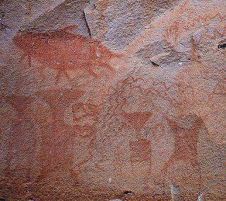 Historical wall painting on the cliff at Pha Taem