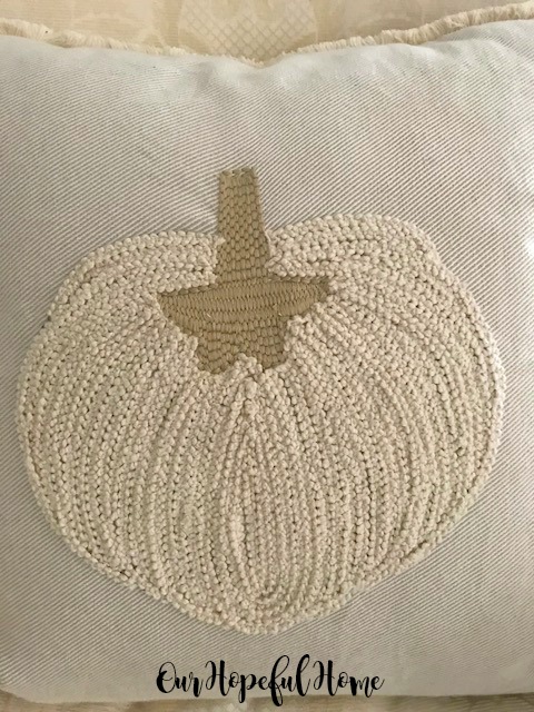 thrifted embroidered pumpkin pillow