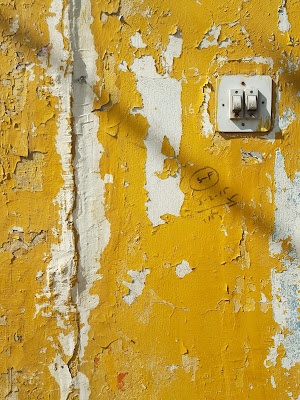 A Minimalist Photo of electric switch on yellow textured wall shot by Samsung Galaxy S6 Smart Phone