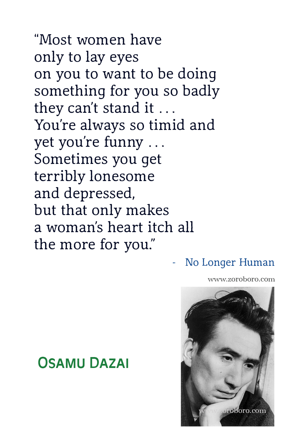 Osamu Dazai Quotes, Osamu Dazai No Longer Human Quotes, Osamu Dazai Books Quotes, No Longer Human Quotes by Osamu Dazai, Japanese novel by Osamu Dazai.