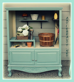 OLD FREE TV ARMOIRE TURNED OUTDOOR FARMHOUSE STYLE POTTING SHED