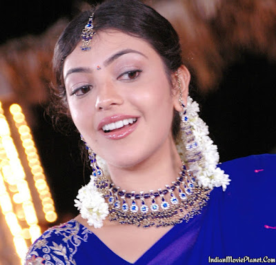 actress kajal agaral blue saree images