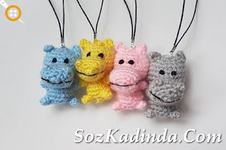 Amigurumi örgü inek anahtarlık modeli