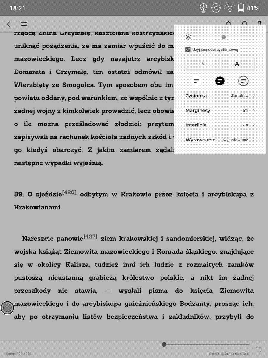 Onyx Boox Note Air – ustawienia czcionki i układu tekstu w Legimi