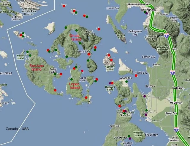 San Juan Island area fuel and park map