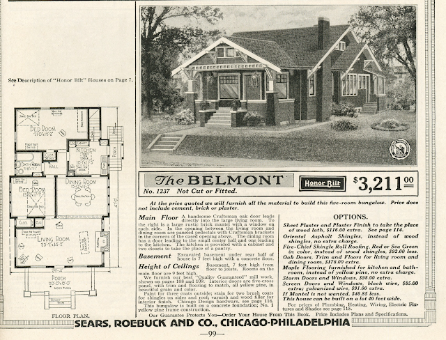 black and white drawing of Sears Belmont bungalow 1920 Sears Modern Homes catalog