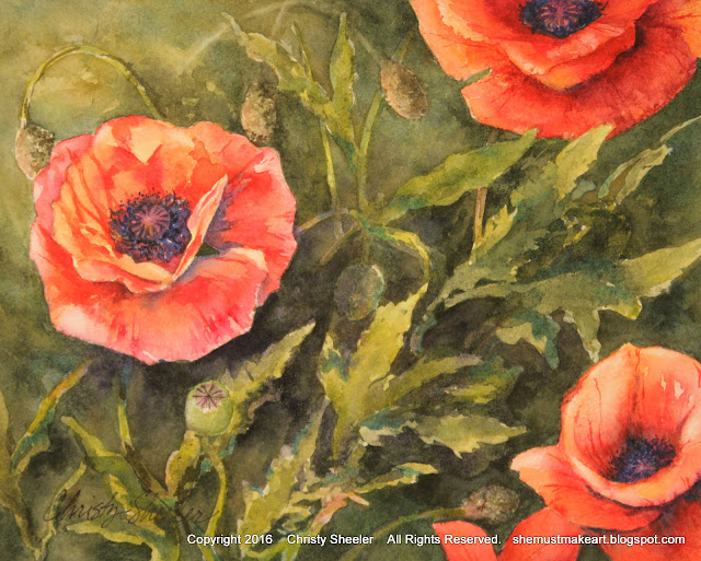 Dancing Poppies Watercolor Painting