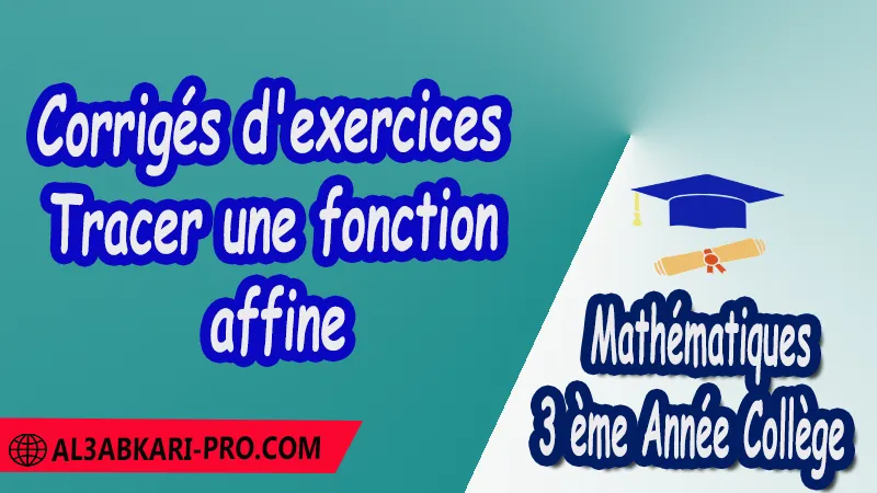 Corrigés d'exercices Tracer une fonction affine - 3 ème Année Collège ( 3 APIC ) pdf Fonction linéaire et fonction affine Antécédents et Images Déterminer graphiquement Représentation graphique d'une fonction Lectures graphiques Coefficient directeur et ordonnée à l'origine d'une fonction affine Mathématiques Maths Mathématiques de 3 ème Année Collège BIOF 3AC 3APIC option française Cours Fonction linéaire et fonction affine Résumé Fonction linéaire et fonction affine Exercices corrigés Fonction linéaire et fonction affine Devoirs corrigés Examens régionaux corrigés Fiches pédagogiques Contrôle corrigé Travaux dirigés td