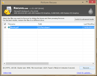 Menu recover recuva