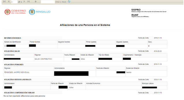 Interfaz de consulta del Registro Único de Afiliados (RUAF).